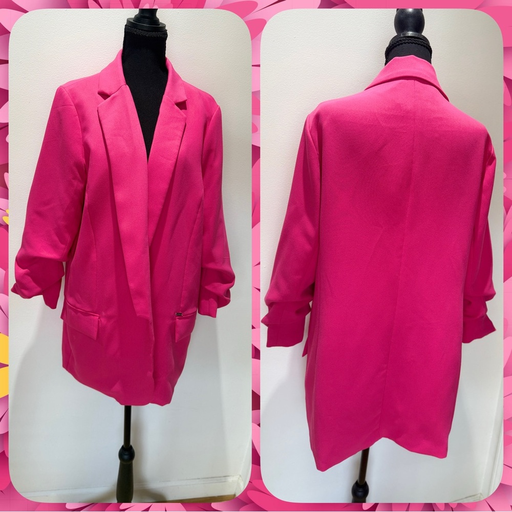 Guess Oversized Women’s Fuchsia Blazer with Ruched Sleeves-Sz XL